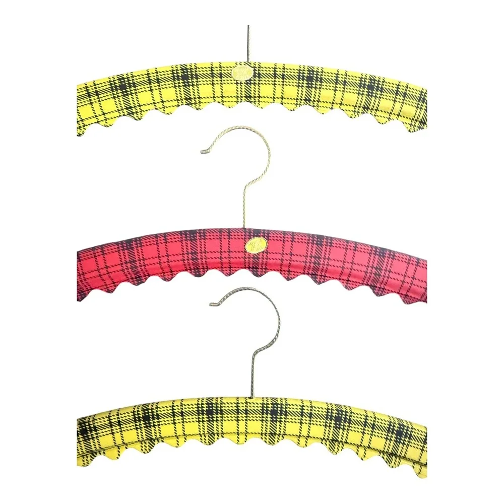 Vintage West Germany Padded Hangers Set 3 Plaid Tartan Scalloped Kitsch